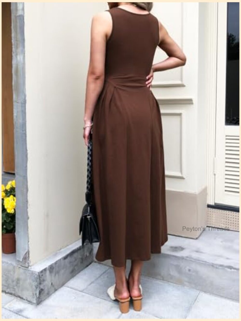 Women Sleeveless Midi A-Line Dress with Pockets - Picture 4 of 7